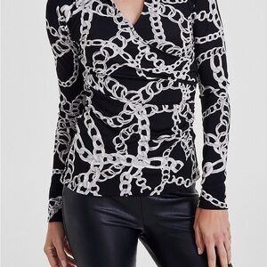 Chain Print Black and White Women's Top